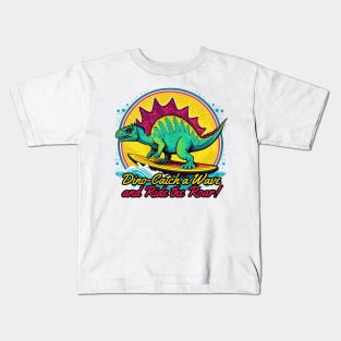 Dinosaur Surfing Funny Kids T-Shirt